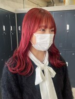 テトヘアー(teto hair) 切りっぱなしミディアム暖色ピンクカラー