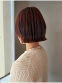 ボブ×顔まわりレイヤー×レッドカラー