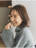 ボブ ホワイトグレージュ デジタルパーマ チェリーブラウン