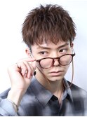 刈り上げショートバングソフトツイストパーマブラウンカラー