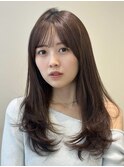 顔周りレイヤーカットくびれヘアミルクティーベージュカラー