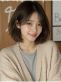 オリーブベージュ×韓国ボブ
