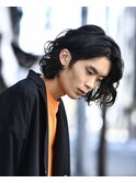 毛流れウルフセンターパートメンズ黒髪爽やか