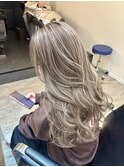 前髪ハイライトカラーこなれミディイメチェンウェーブパーマ