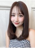 ミディアムレイヤー/美髪ストレート/清楚ブラウン/美人見え/