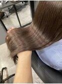 小顔セミウェットウェーブピンクベージュハイライトカラー