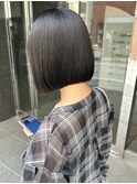 黒髪ボブ 縮毛矯正 髪質改善ストレート 前下がりボブ