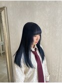 濃いめブルーネイビーカラー10代20代30代レイヤーカット韓国