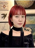 ワンレンボブ　レッド　赤髪
