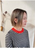 ハイライトぱっつんボブ