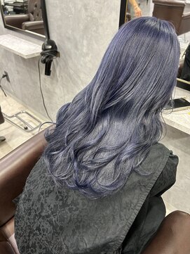 グラッジ 池袋(GLADGE) ネイビーブルー 色落ちグレーシルバー ブリーチ池袋