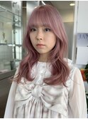 渋谷ピンクベージュカラーペールピンクカラー顔周りレイヤー30代