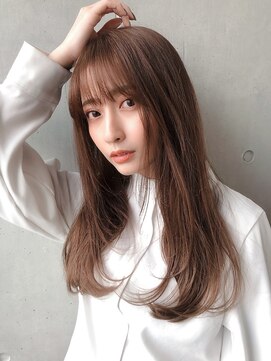 エレノア トーキョー 恵比寿(ELEANOAH TOKYO) 薄めバング内巻き大人かわいいココアブラウンフリンジウェーブ