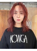 アプリコットオレンジレッドピンクベージュ顔回りレイヤーウルフ