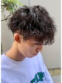 ダークアッシュニュアンスパーマ韓国マッシュベリーショート