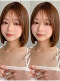 前髪 切りっぱなしボブ 小顔 イメチェン オリーブベージュ"