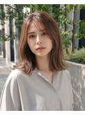 ミディアム×ミルクティーベージュ×外ハネワンカール