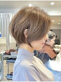 キャラメルベージュ前下がりショートボブ【日本橋】