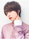 30代40代50代ハンサムショート/ボブ/小顔/マロンベージュ/前髪