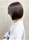 顔回りカット 切りっぱなしボブ 美髪 チェリーブラウン