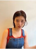 レイヤーミニウルフチェリーブラウンショート美髪前下がりボブ