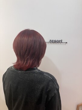 リゾートフォーヘアー 嵯峨店(ReSORT FOR HAIR) メンズウルフ×レッドカラー