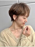 アッシュカラー ショートボブ ニュアンスパーマ