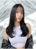 ロングレイヤー　ワンホンレイヤー　クロスパーマ　前髪