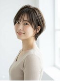 前髪あり耳掛け丸みくびれショートボブ20代30代40代50代
