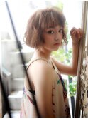 くせ毛風無造作ボブ×グレージュ 