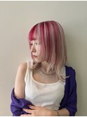 ホワイトブロンドピンクハイライト
