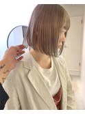 ボブ/大人かわいい/フェザーバング/透け感グレージュ