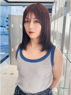 ノエロク 岐阜(noe rok) チェリーレッド顔まわりレイヤースタイル7-3