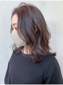 ミディアム顔周りレイヤー美髪チェリーブラウン_ba438651