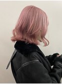 ミルクティーピンクアッシュベージュレイヤーミディアムウルフ