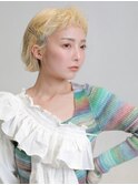ケアブリーチ 小顔補正立体カット 金髪ボブ 韓国 ニュアンス