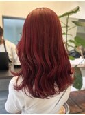 【白石】ブリーチなしカラー赤髪暖色チェリーレッド原宿