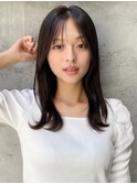 小顔 前髪 レイヤーカット チェリーブラウン"