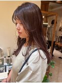 ブリーチなしピンクラベンダー ロングレイヤー 顔まわりカット