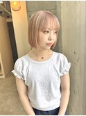 ミルクティーベージュ/切りっぱなしボブ/ブリーチ/ダブルカラー