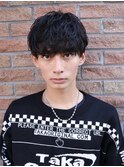 ゆるふわパーマ束間ショート刈り上げツーブロックマッシュ