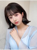 ボブシースルーぱっつん前髪おくれ毛ロブミディアムロング