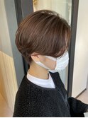 ハンサムショートセンターパート韓国風マロンベージュ