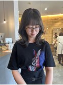 透明感アッシュグレージュダブルカラーミディアムくびれレイヤー