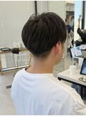 刈り上げセンターパート/ニュアンスパーマ/波巻きパーマ/メンズ