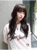 グレージュ前髪カット暗めカラー韓国ヘア顔周りレイヤー_F1004