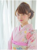 ビッグアクセ＆三つ編みアレンジ　鶴川　美容室　成人式