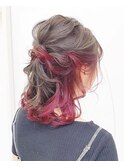 インナーカラーレッド×ハーフアップ☆
