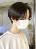 大人ハンサムショート 前髪長め 黒髪 髪質改善 オージュア
