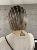 ハイライトワンレンボブダブルカラー岡山ブリーチハイトーン